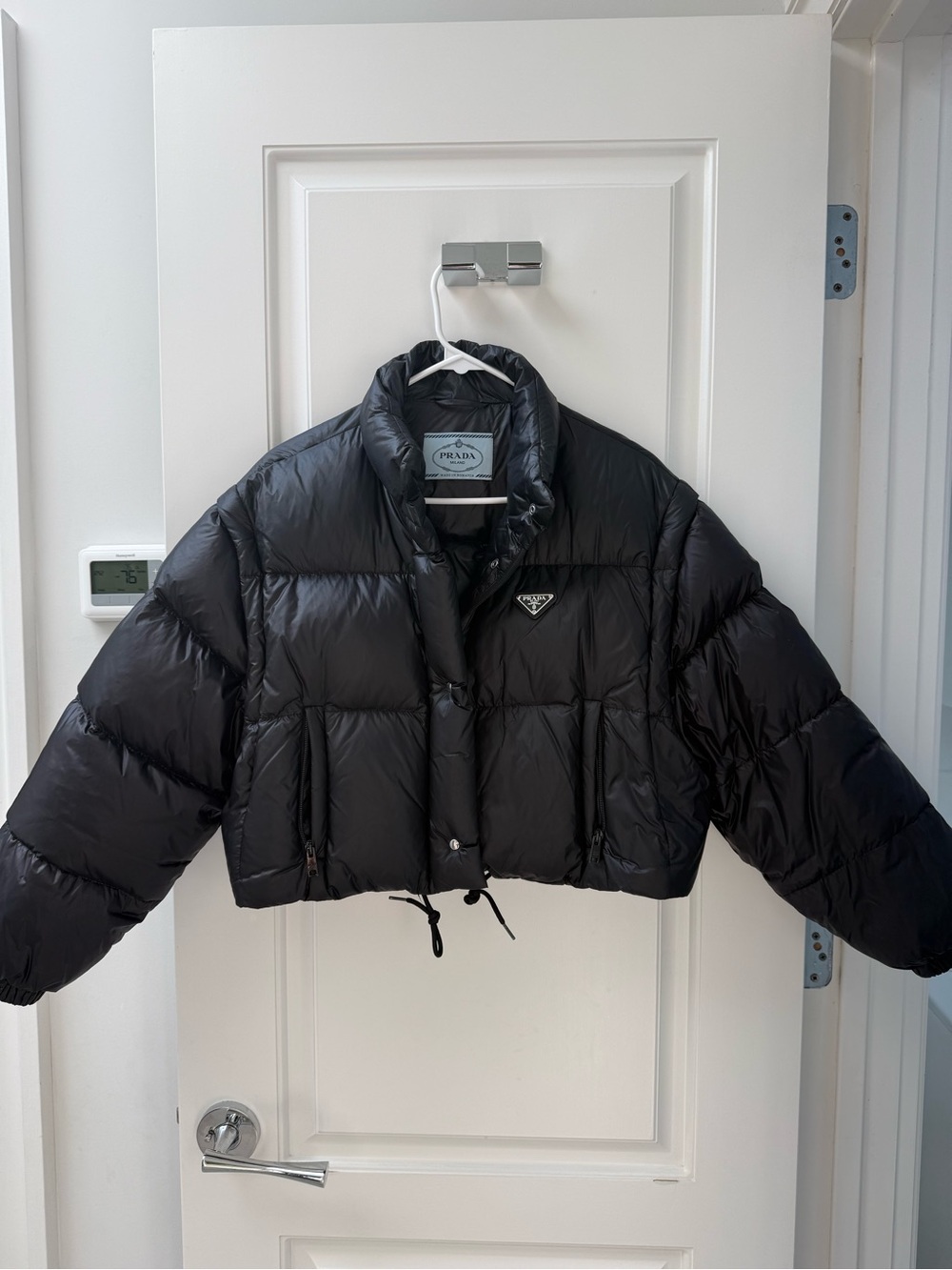 Prada Black Re-nylon Cropped convertible down Jacket
